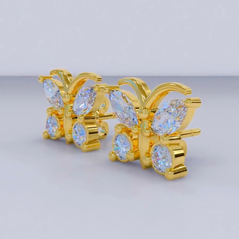 Elegant Butterfly Diamond Stud Earrings in Gold