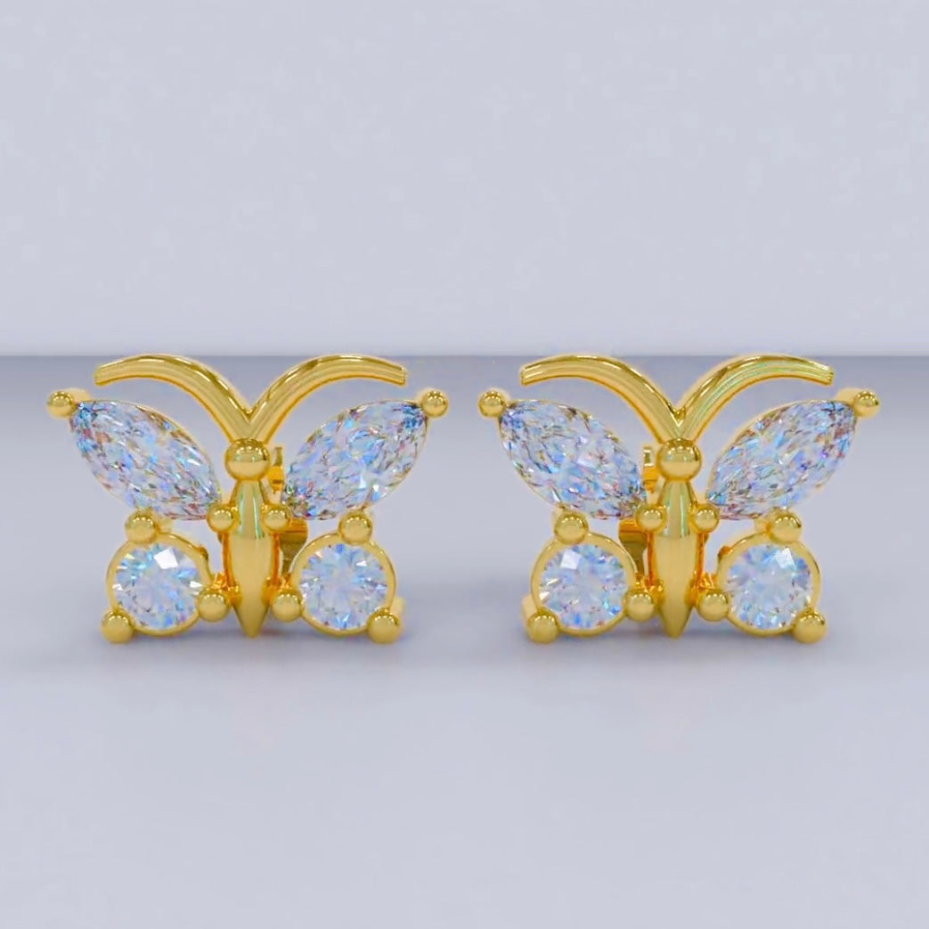 Elegant Butterfly Diamond Stud Earrings in Gold
