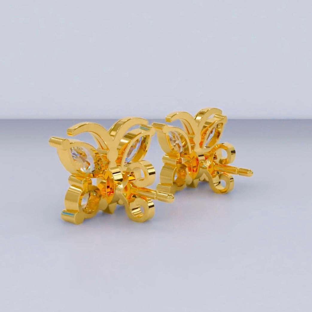 Elegant Butterfly Diamond Stud Earrings in Gold