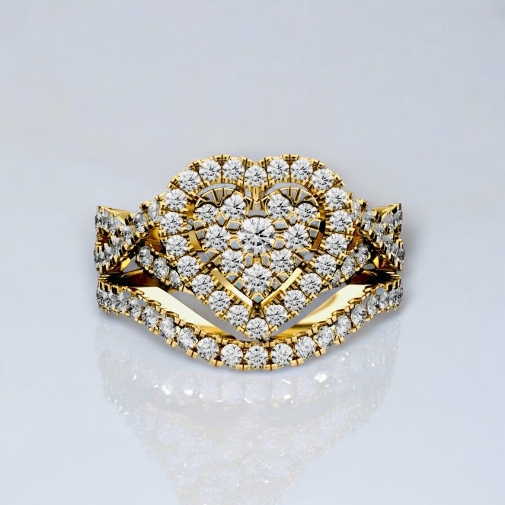 14k heart shape cluster wedding ring set