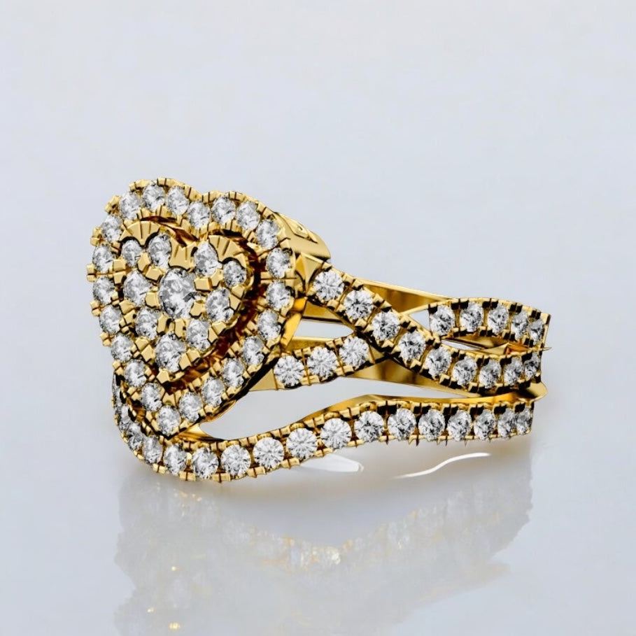 14k heart shape cluster wedding ring set