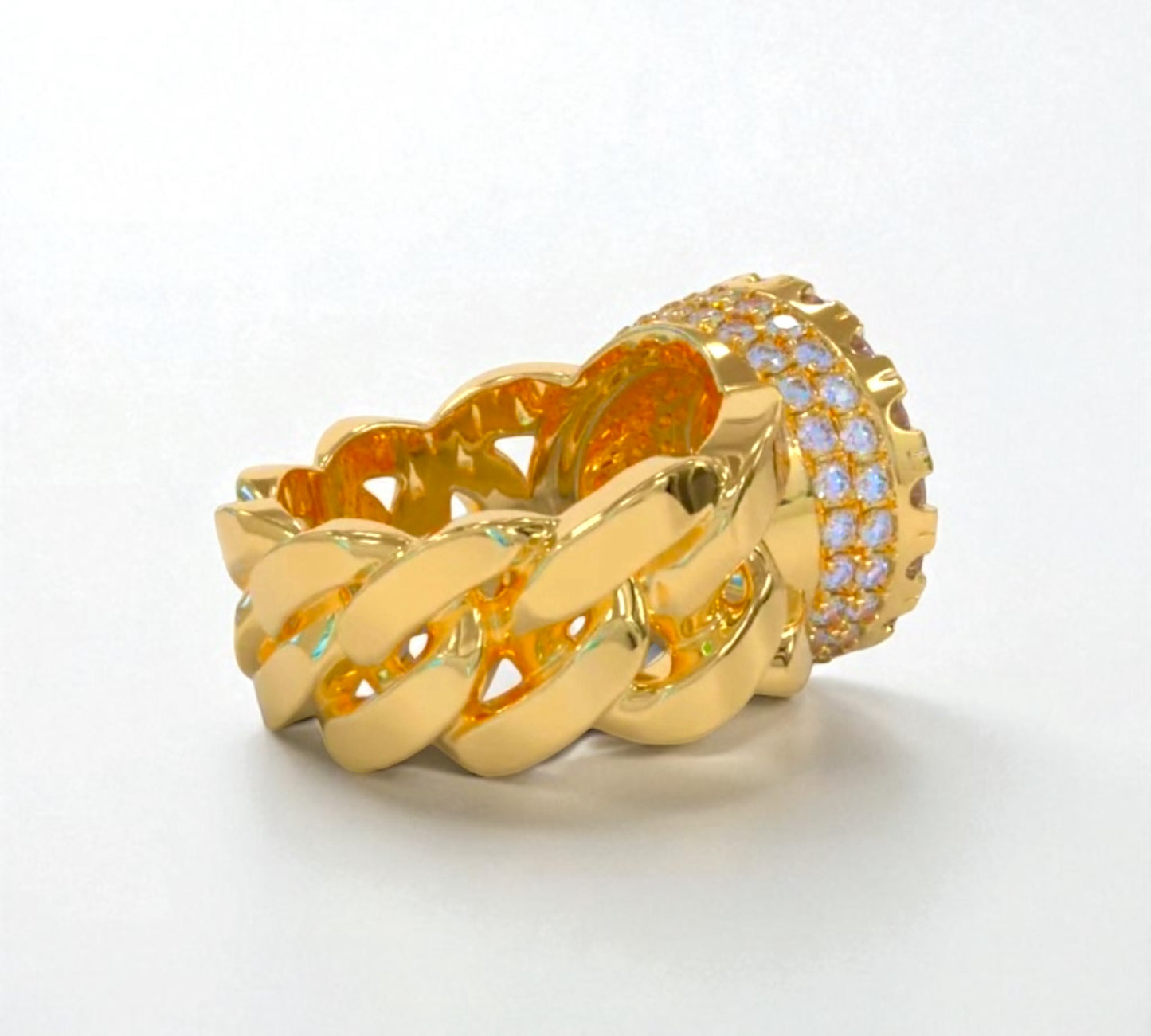 Diamond Halo Cuban Link Ring