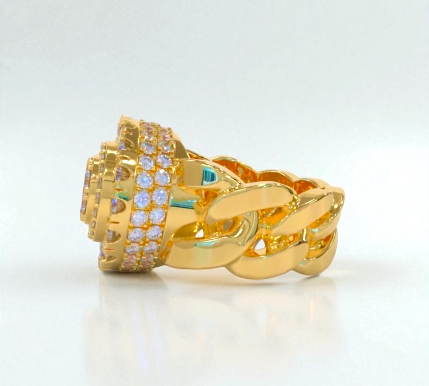 Diamond Halo Cuban Link Ring