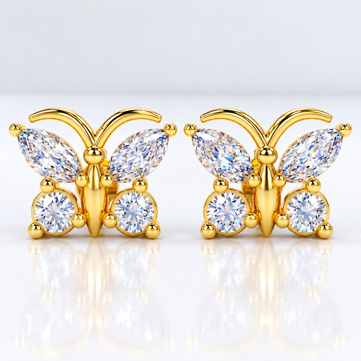 Elegant Butterfly Diamond Stud Earrings in Gold