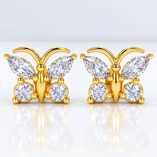 Elegant Butterfly Diamond Stud Earrings in Gold