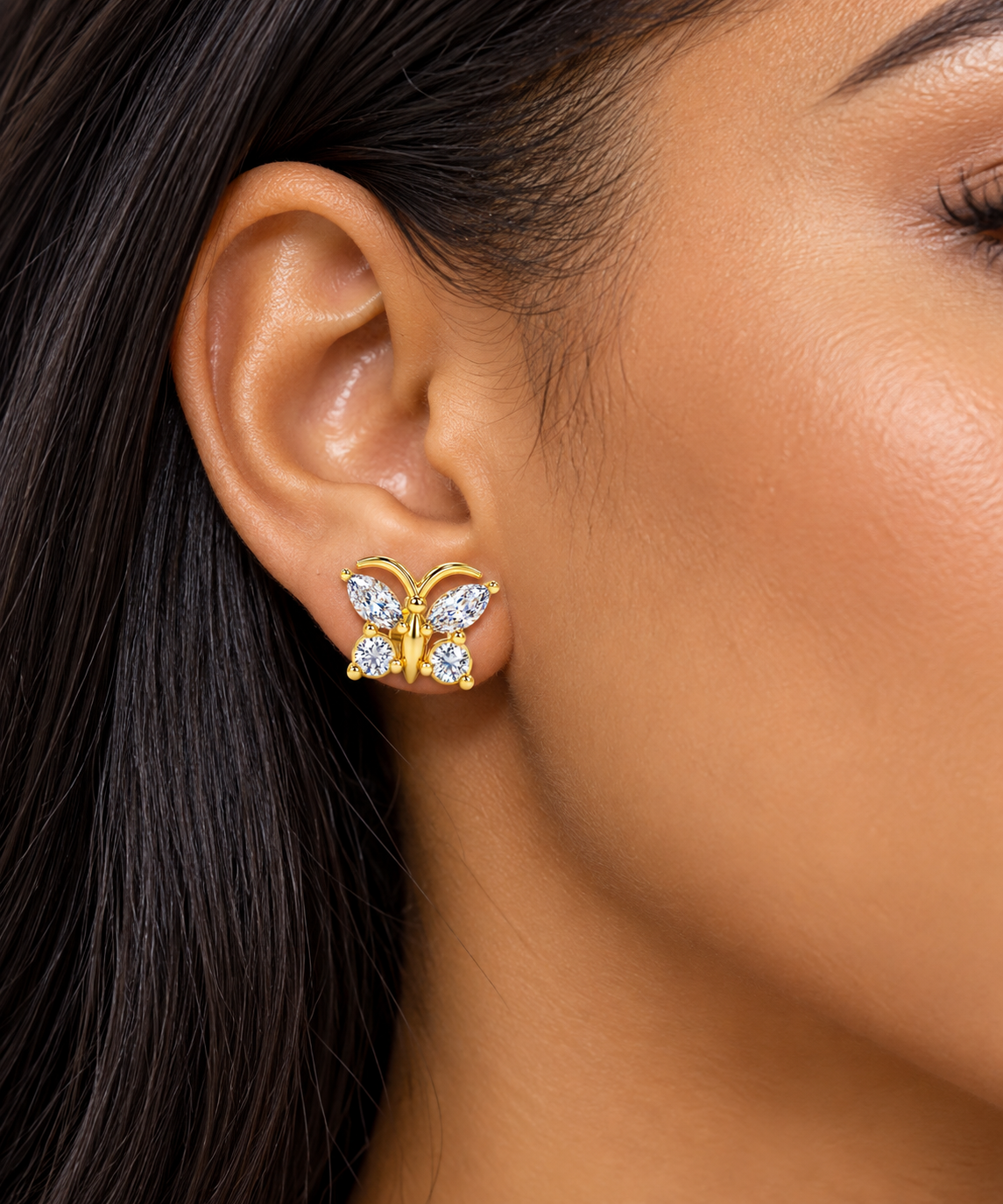 Elegant Butterfly Diamond Stud Earrings in Gold