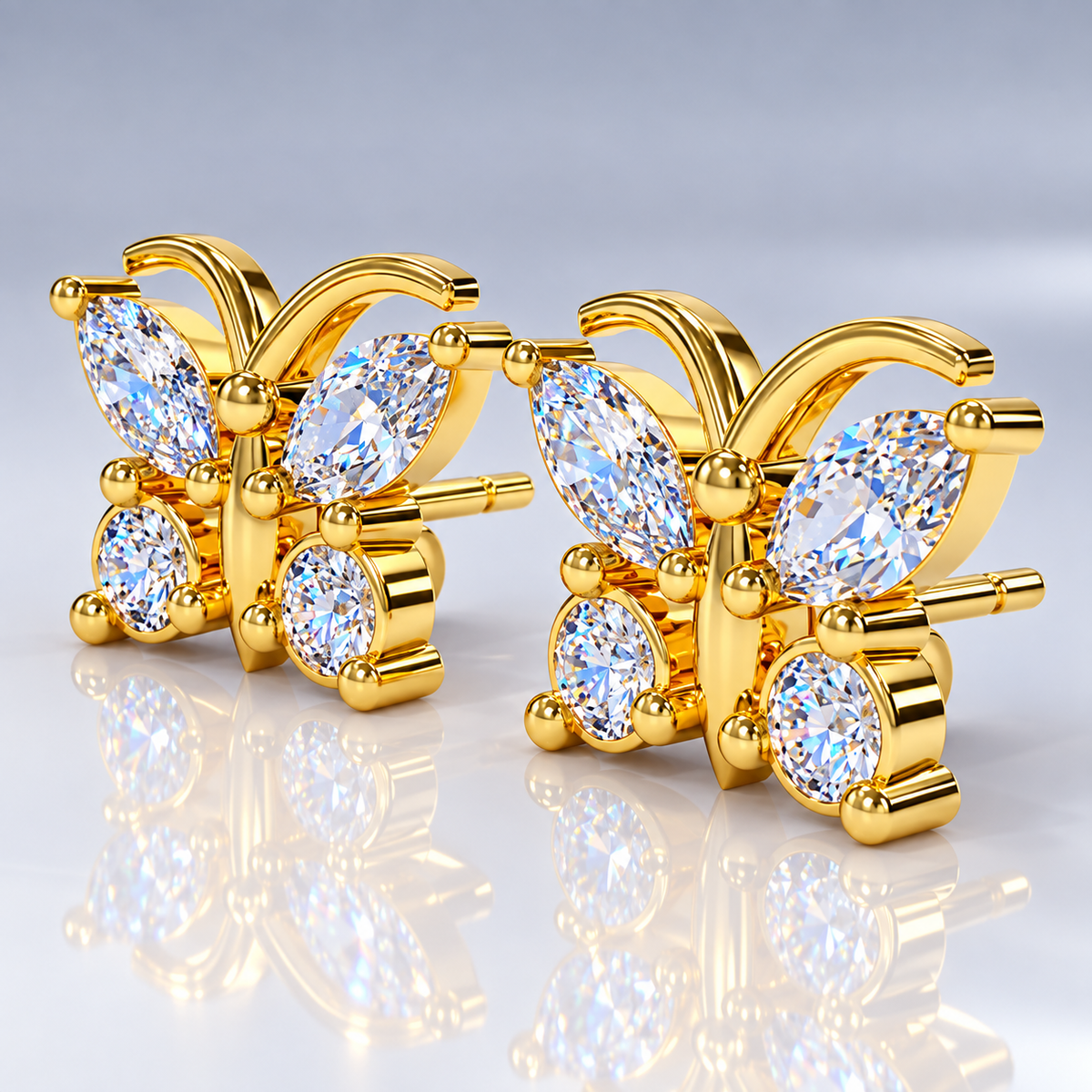 Elegant Butterfly Diamond Stud Earrings in Gold
