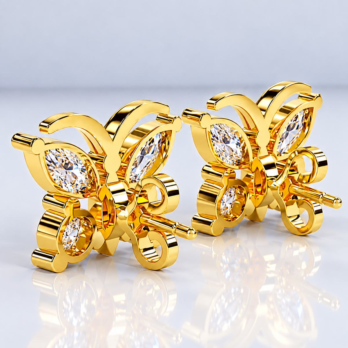 Elegant Butterfly Diamond Stud Earrings in Gold